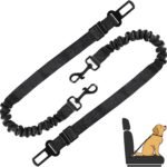 LivTee Dog Seat Belt for Car,2 Packs Set Retractable Dog Car Harness Adjustable and Comfortable Dog Car Seatbelt Leash,Elastic Nylon Pet Safety Seatbelts for Vehicles,Dog Accessories for Car(Black)