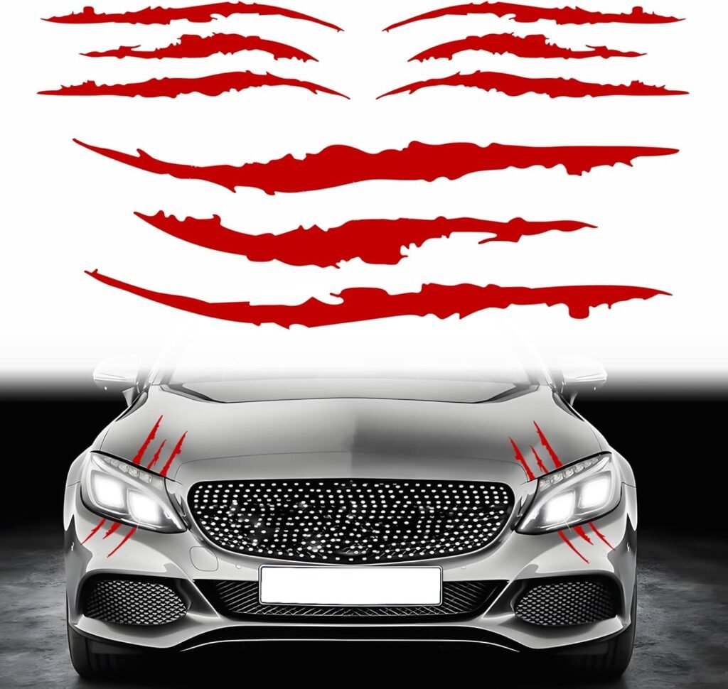 3Pcs Car Stickers Vinyl Claw Marks Decals, Claw Marks Decals Car Sticker Stripes Scratch Decal Vinyl for Sports Cars SUV Pickup Truck Window Motorcycles ect (Red)