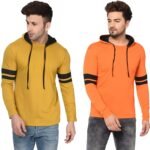 MOORDALE Men’s Cotton Blend Full Sleeve Hooded T-Shirt (Pack of 2)