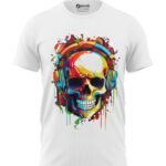 Print My Fashion Boys T-Shirt Regular Fit Round Neck Half Sleeve Combed Bio-Washed Cotton Skull Music Graphic Printed T-Shirts