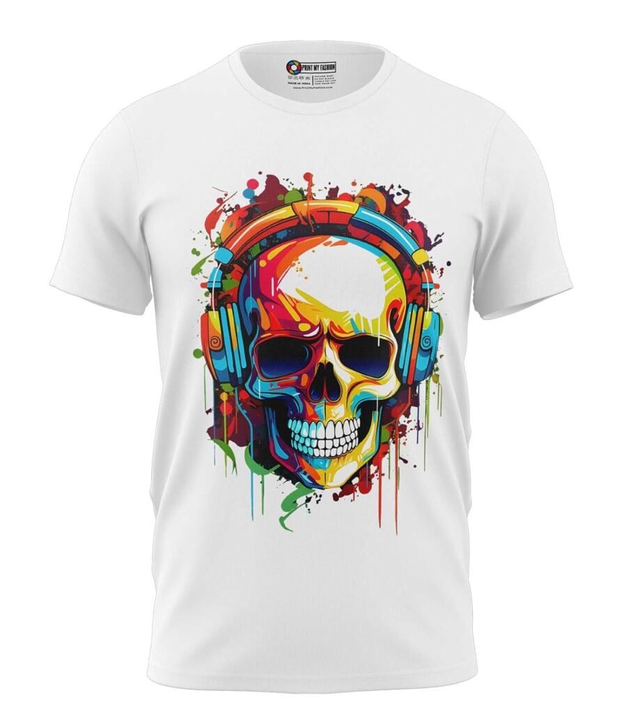 Print My Fashion Boys T-Shirt Regular Fit Round Neck Half Sleeve Combed Bio-Washed Cotton Skull Music Graphic Printed T-Shirts