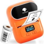 Memoqueen Phomemo Bluetooth Label Maker Machine, M110 Sticker Label Printer Compatible with iOS & Android, Thermal Mini Label Maker Apply to Printing QR-Code, Barcode, Logo, Text, Price Tag – Orange