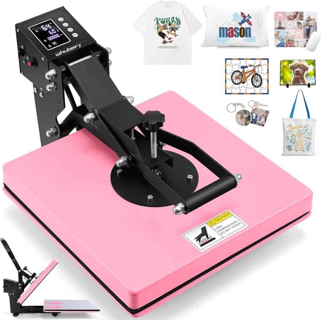 Heat Press 15×15, Slide Out Press Machine for T-shirts w/ 3 Pre-Set Modes, Dual-Tube Fast Heating, High Pressure Digital Industrial Clamshell Sublimation Printer for Bag, Pillow, Puzzle & More