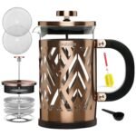 Fruitalite French Press Coffee Maker Machine 600 ML, 304 Stainless Steel Body | 4-Level Filtration System, Heat Resistant Borosilicate Glass- 2 Mesh Filters, 1 Coffee Spoon & A Cleaning Brush- Copper