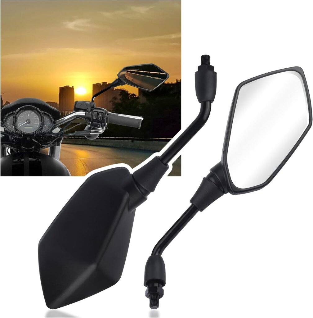 Motorcycle Mirrors with 8mm & 10mm Bolt,HD+360° Adjustable Motorcycle Mirrors for Handlebars,Motorcycle Accessories Wide Angle Rear View Mirror for Scooter,ATV,Dirt Bike (Black)