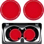 Ziciner 4 Pack Bling Car Cup Coaster, Crystal Soft Rubber Cup Holder Insert Coaster, Anti-Slip Rhinestone Drink Cup Mat, Universal Interior Accessories for Car SUV Truck (Red&White 2pcs)