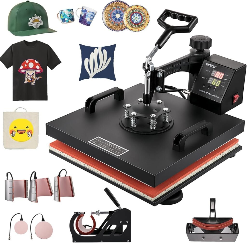 VEVOR Heat Press Machine 8 in 1 Heat Press 15×15 Inch Heat Transfer Machine 360-Degree Swing Away Digital Tshirt Press Multifunction Heat Transfer Sublimation for T Shirts Mugs Hats Plates Caps