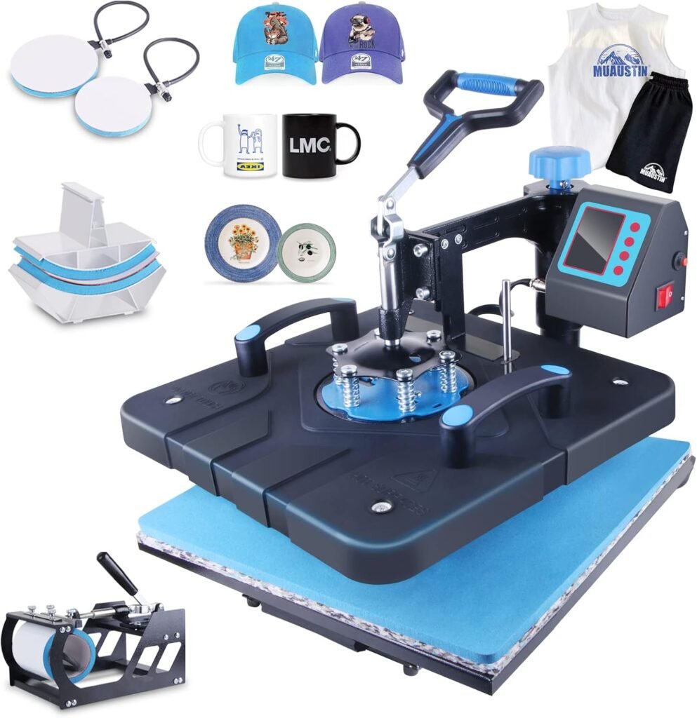 Upgraded 5 in 1 Heat Press Machine 15×15 Inch Heat Transfer Machine 360-Degree Swing Away Multifunction Digital Sublimation Combo Heat Press for T Shirt Mug Hat Plate for Commercial Home 110V