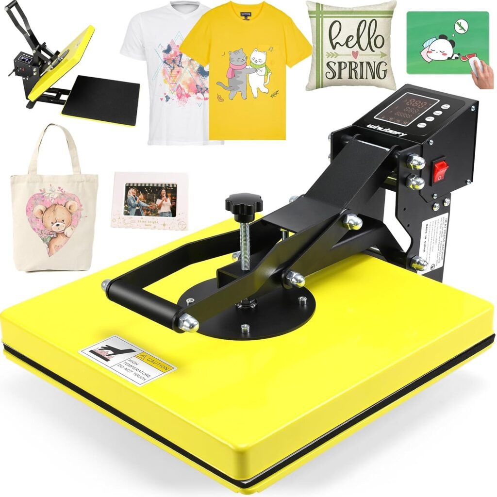 Heat Press 15×15, Slide Out Clamshell Heat Press Machine for t Shirts, Digital Industrial Sublimation Printer for Heat Transfer Vinyl, Shirt Press Machine for Pillow/Bag/Mouse Pad (Yellow)