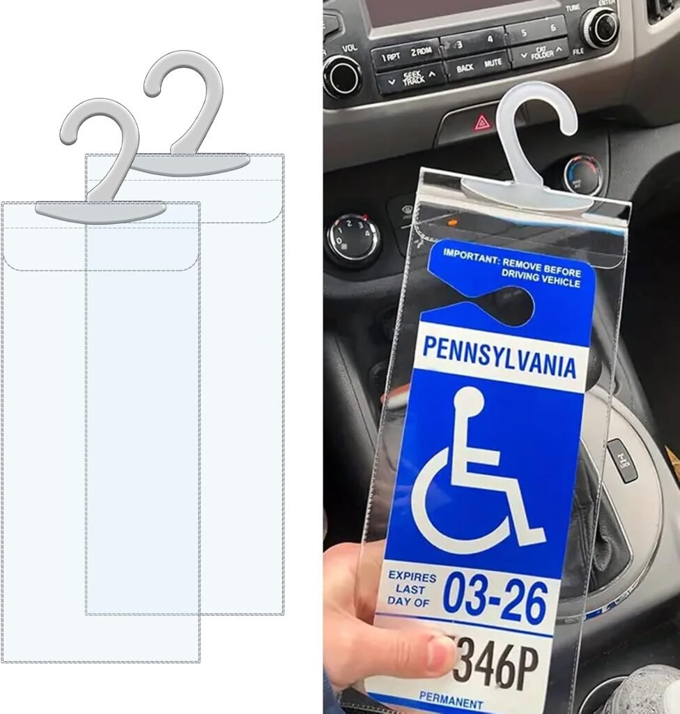 2 PCS Handicap Placard Holder for Auto, 11.6″ x 5″ Ultra Transparent Disabled Parking Permit Holder with Large Hanger, Disability Placard Protective Cover Holder for Car Sun Visor