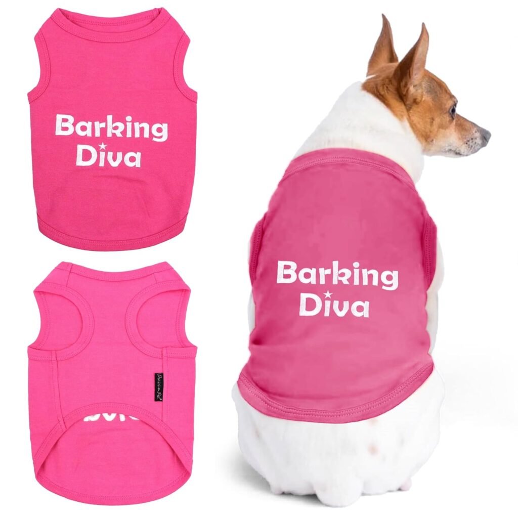 Parisian Pet Dog Tshirt – Embroidered “Barking Diva“ Dog Shirt – Breathable and Lightweight Dog Clothes Female – Sleeveless Pink Dog Tee Shirts – Machine Washable Dog Shirts for Medium Dogs Girl – M