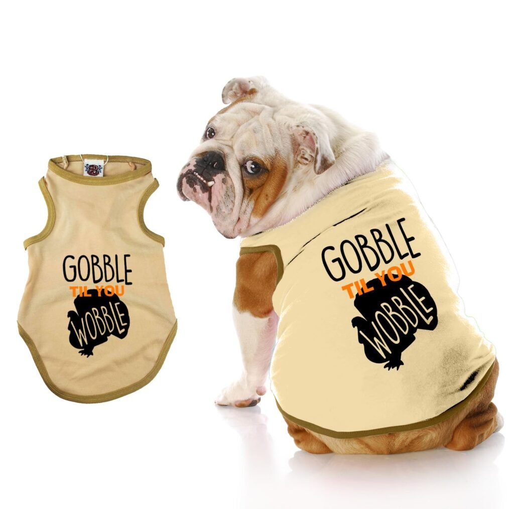 Gobble Til You Wobble Dog Shirt, Thanksgiving Dog Shirt, Lightweight Shirt for Dog, Shirt for Puppies to Dogs 90 Pounds, Machine Washable, Clothes for Dogs (L 15-20 lbs)