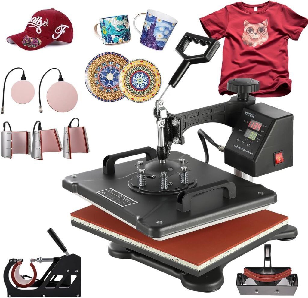 VEVOR 8 in 1 Heat Press Machine 15×12 inch Combo, 360° Swing Away Tshirt Press Machine Digital Control, Multifunction Heat Transfer Sublimation for T-Shirt Hat Cap Mug Plate