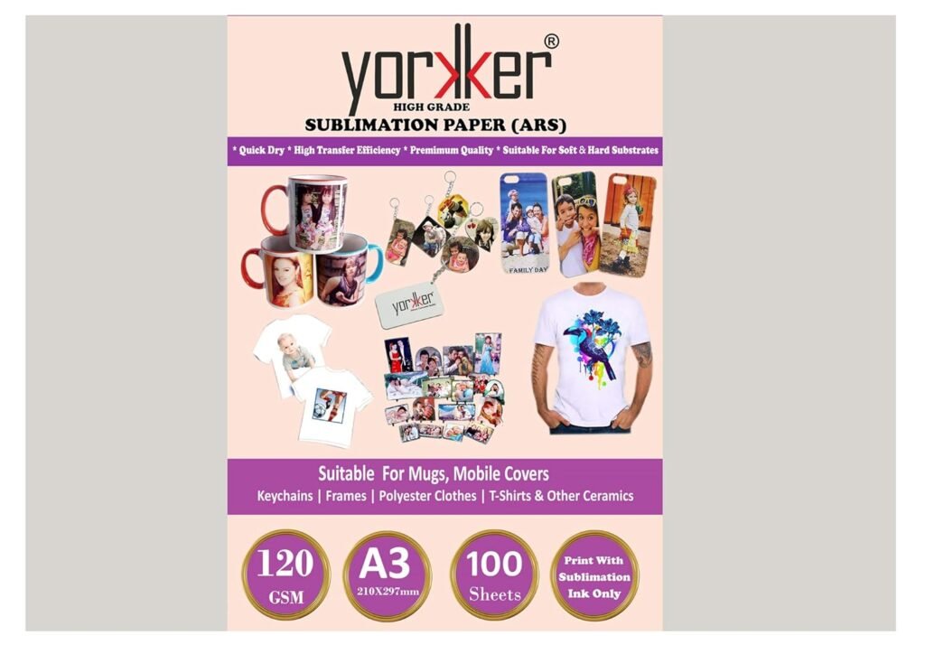 Yorkker® Sublimation Paper (ARS) A3 Size,High Grade Quick Dry for Mug Printing, Mobile cases & Covers, Keychain,Polyester T-shirt,Cushion & Other Ceramics 120Gsm A3X100 sheets Use Sublimation InkOnly