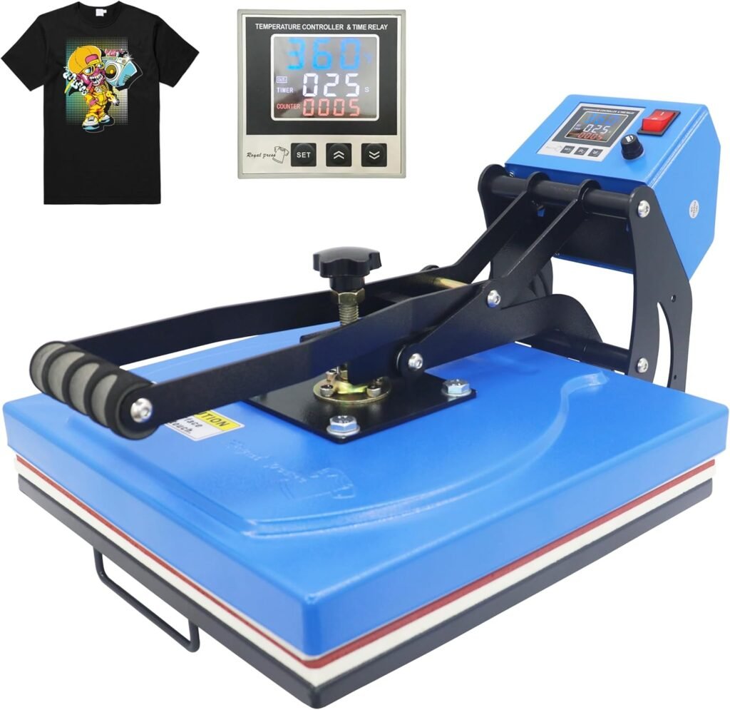 Industrial-Quality 15″ x 15″ Color LED Digital Sublimation Transfer Machine T-Shirt Heat Press Machine, 15″ x 15″, Blue