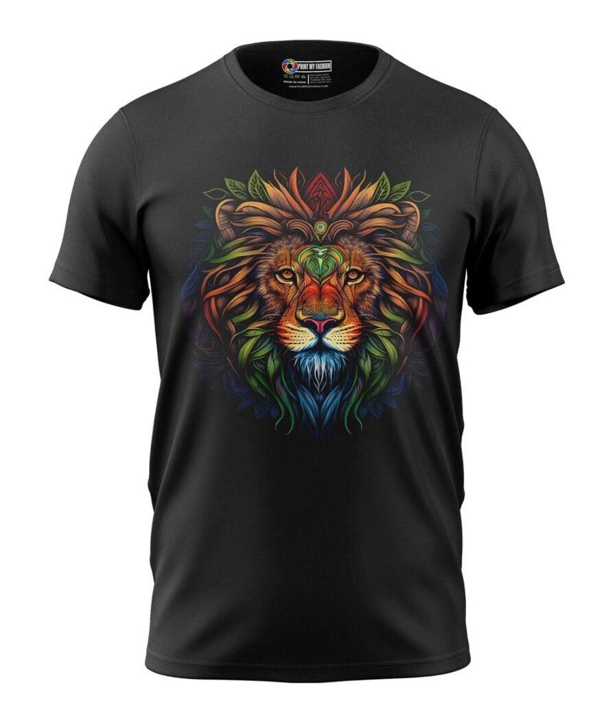 Print My Fashion Boys T-Shirt Regular Fit Round Neck Half Sleeve Combed Bio-Washed Cotton Lion Mandala Graphic Printed T-Shirts