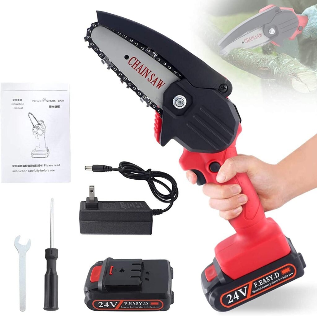 Hetkrishi Chainsaw machine Mini Cordless Chainsaw machine Dual Battery Cutting Area Wide Heavy Duty, Multipurposing Gardening, Wood Working Tool Like Logging, Cutting, Pruningfor saw cutting machine saw machine