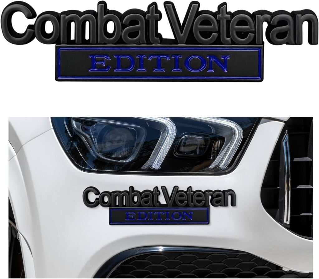 Ziciner Classic Combat Veteran Edition Emblems, 3D Full Metal Car Badges Decal Sticker, Personalized Decoration Labels to Highlight Yourself for Fender Tailgate, Car Accessories (Black&Blue)