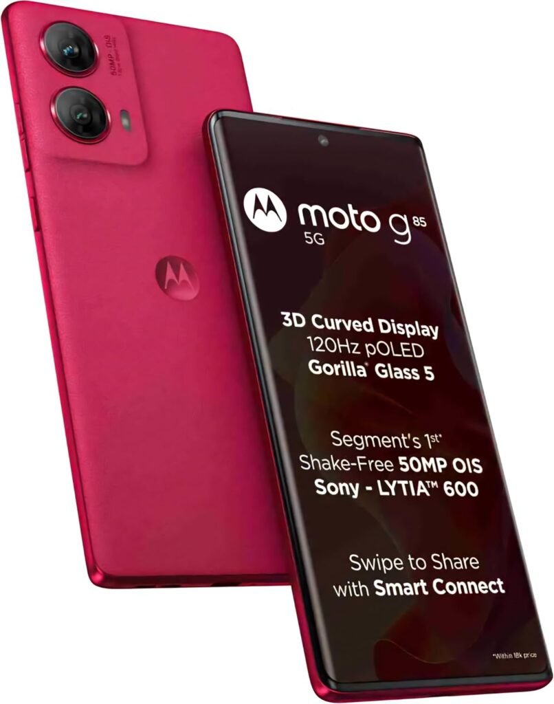 Motorola G85 5G (Viva Magenta, 12GB RAM, 256GB Storage) | 6.67″ 3D Curved pOLED 120 Hz Display | Brilliant Shake Free 50 MP OIS Sony – LYTIA 600 Camera | 6s Gen 3 Processor | 33 W TurboPower Charging