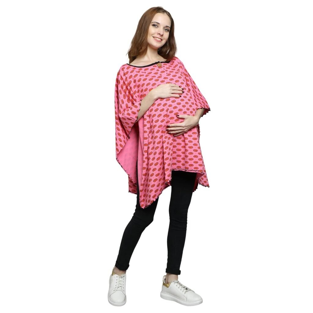 Sillyboom Stylish Heart Print Shawl for Women’s Pregnancy Maternity Feeding T-Shirt, Nursing Top Round Neck Breastfeeding Shawl New Born Baby Gift for Pregnant Women