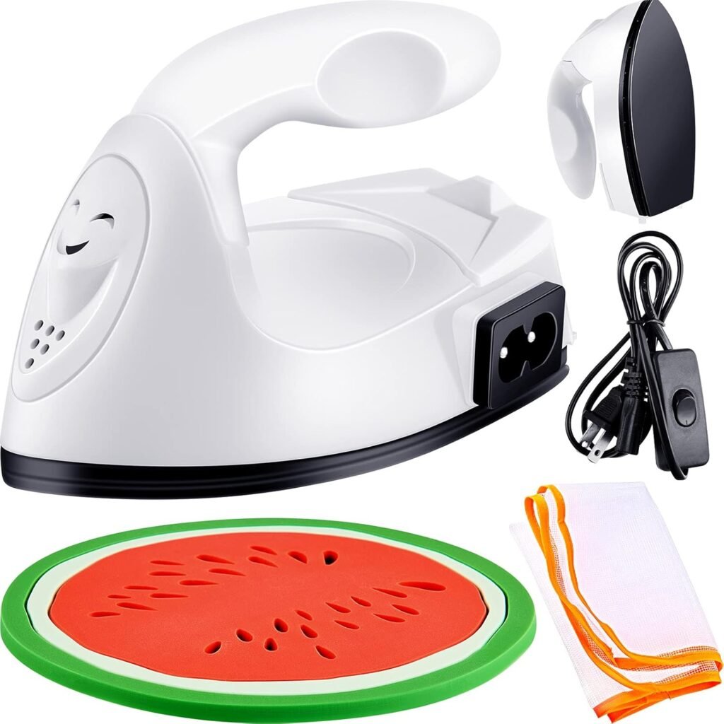 Honoson Mini Craft Iron, Small Portable Heat Press Handy Heat Transfer Machine with Mesh Cloth Pressing Cloth Pad Silicone Pad, Charging Base Accessories for T Shirt Shoe DIY Bag(White)