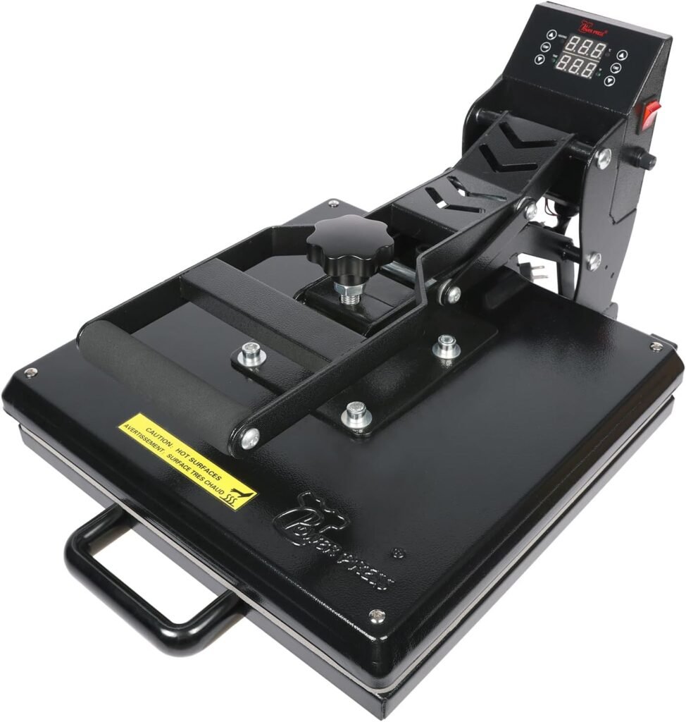 PowerPress Industrial-Quality Digital Sublimation Heat Press Machine for T Shirt, 15×15 Inch, Black