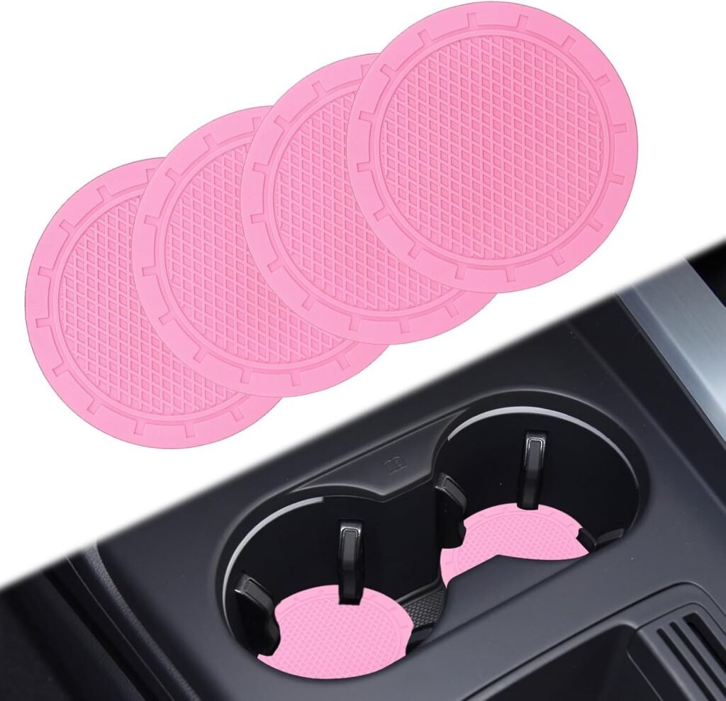 4PCS Car Cup Holder – Universal Anti Slip Shockproof Embedded in Ornaments Coaster – 2.75 inch Car Interior Accessories Universal Accessories Gifts (Pink)