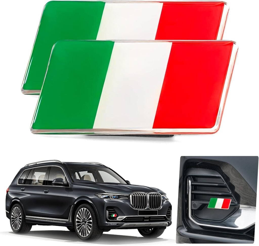 2PCS Italy Flag Car Emblem Set – Tri-Color Aluminum Auto Badge for Car, SUV, Truck Grille, Bumper, Fender, Automotive Exterior Decorative Accessories