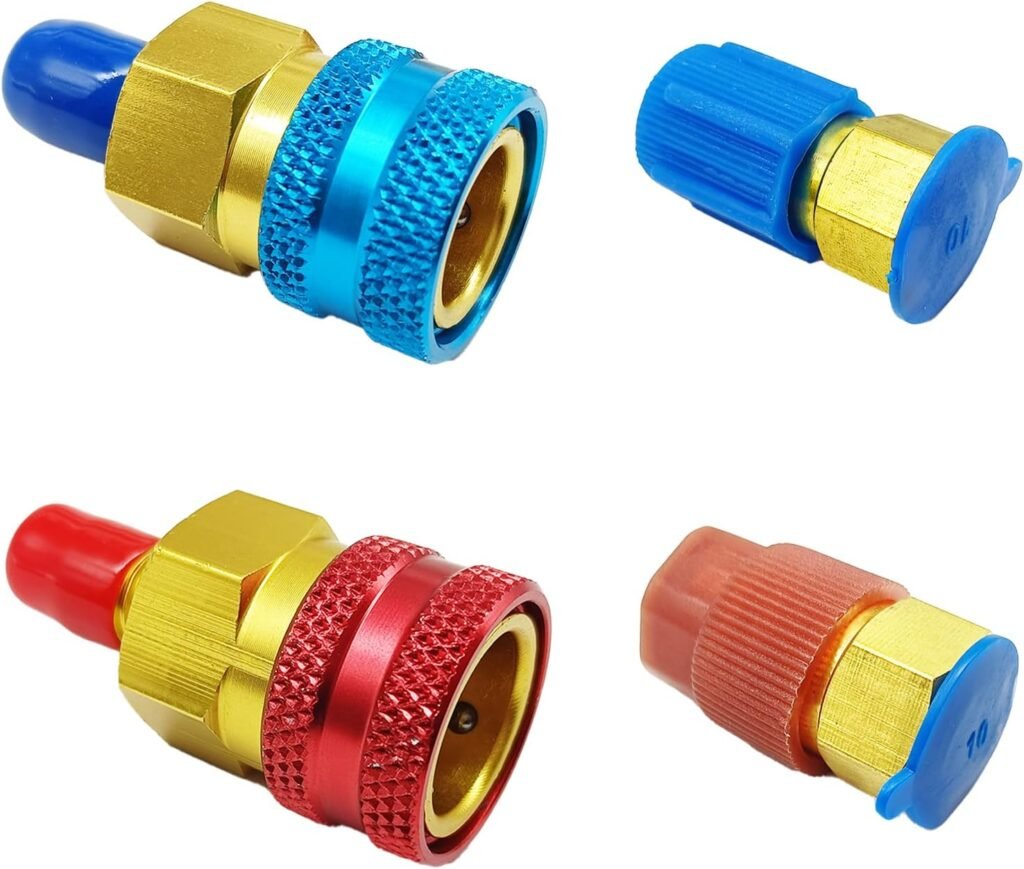 R1234YF to R134A Quick Couplers Kit, High Low Side Adapters for Car Conditioner AC Evacuation Recharging Refrigerant Recharge Kit Connector, Blue and Red