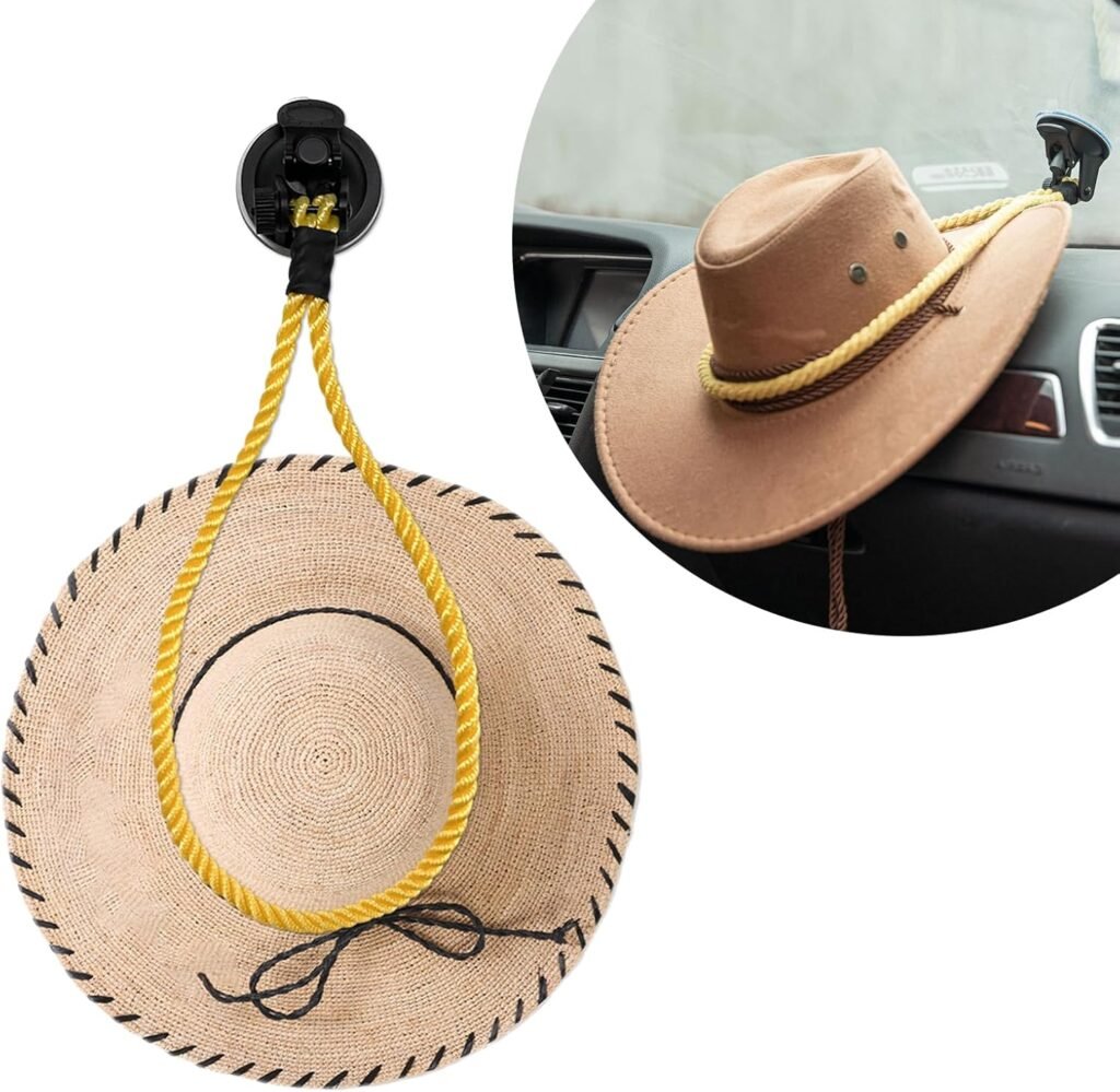 Ziciner Cowboy Hat Mounts for Your Vehicle, Hat Mounts with Suction Cup, Hat Holder Rack to Keeps Your Hat Securely On The Dash, Universal Interior Accessories for Trucks, SUVs, Cars (Yellow)