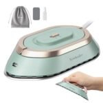 Newbealer Travel Iron with Dual Voltage – 120V/220V Mini Dry Iron for Clothes (No Steam), Non-Stick Ceramic Soleplate, 302℉ Heat Press Machine for Quilting & Sewing, 0.95lbs Lightly (Green)