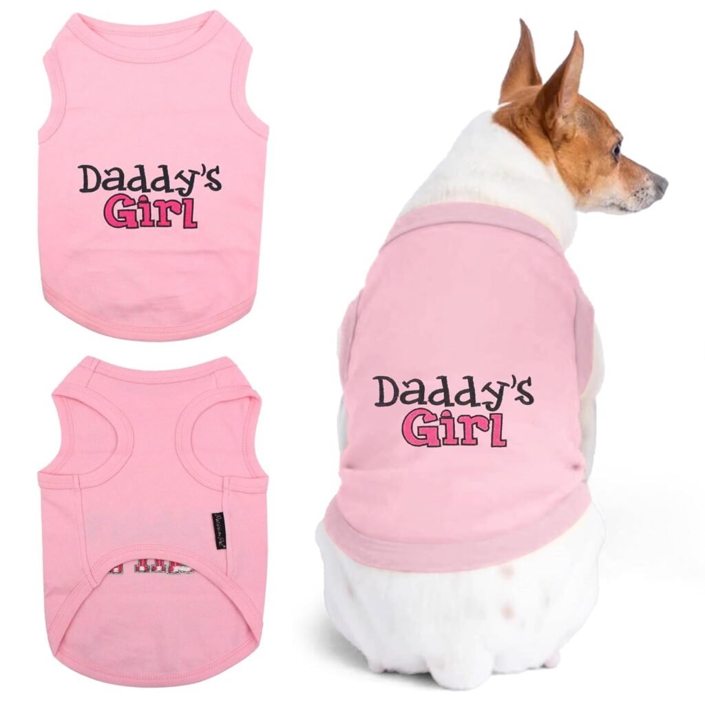 Parisian Pet Dog T-Shirt with Embroidered ‘Daddy’s Girl’ Words – 100% Cotton, Breathable Sleeveless Girl Dog Clothes – Machine Washable Dog Clothes for Medium-Sized Dogs, M