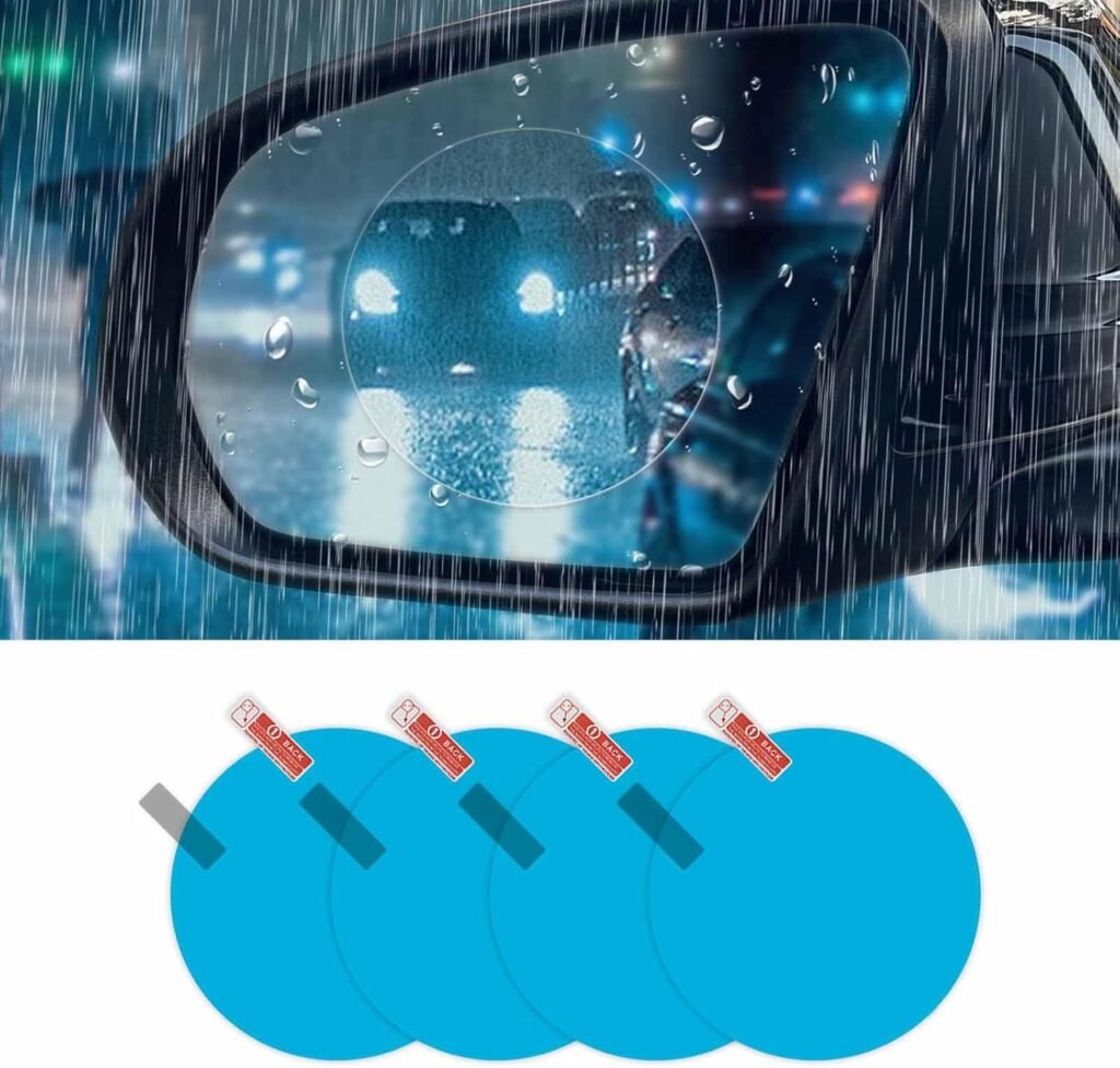 4PCS Car Rearview Mirror Films, Waterproof Rainproof Anti Fog Glare Rear View Mirror Protective Stickers, HD Nano Coating Side Mirror Rain Guards for Car Windows, Rearview Mirrors (Round)