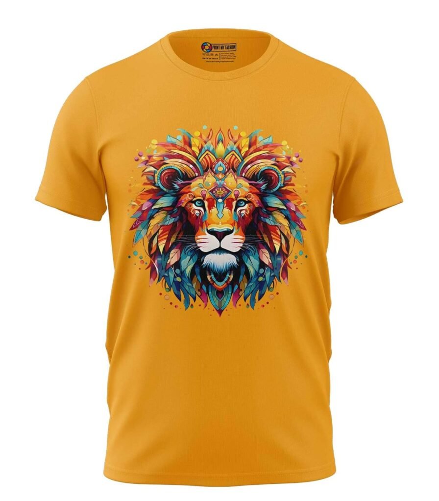 Print My Fashion Boys T-Shirt Regular Fit Round Neck Half Sleeve Combed Bio-Washed Cotton Colorful Vivid Lion Graphic Printed T-Shirts