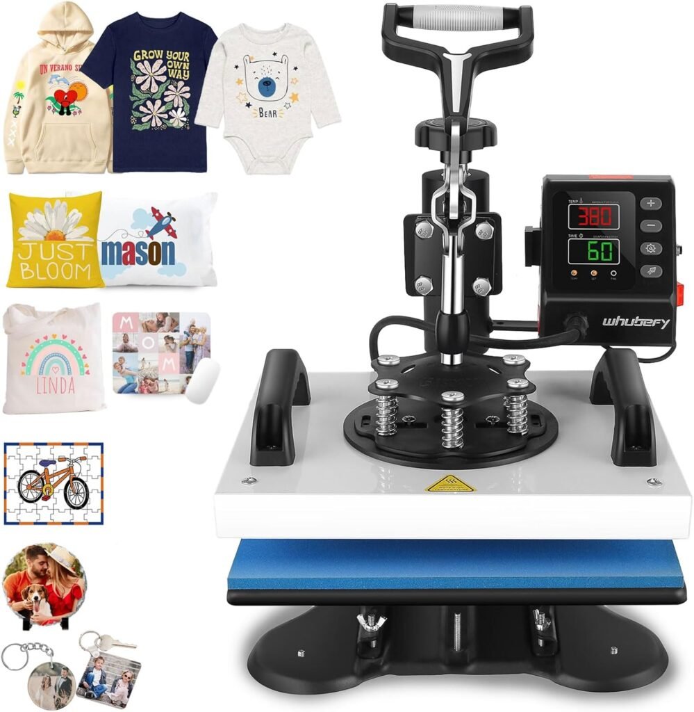 12″ x 10″ Heat Press Machine for T-Shirts Bags Pillows Mats Puzzles, 360-Degree Swing Away DIY Heat Transfer Sublimation Machine, Digital Precise LCD Control, Fast Heating, 650W