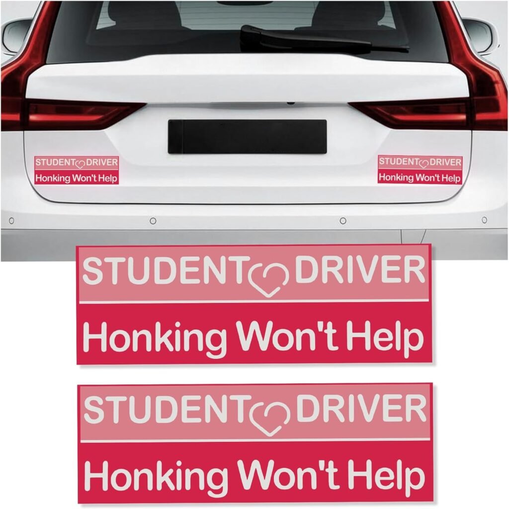 2PCS Funny Student Driver Sticker Magnet for Car,Newest Car Magnets and Decals for Warning&Car Decoration,Honking Won’t Help Reusable Prank Bumper Magnets Fits New Drivers (Style 1)