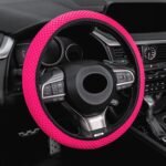 Alpmosn Elastic Stretch Steering Wheel Cover, Universal Interior Accessories Steering Wheel Cover for Women & Men, Breathable Microfiber Ice Silk, Anti-Slip, Odorless, Easy Carry(Rose Red)