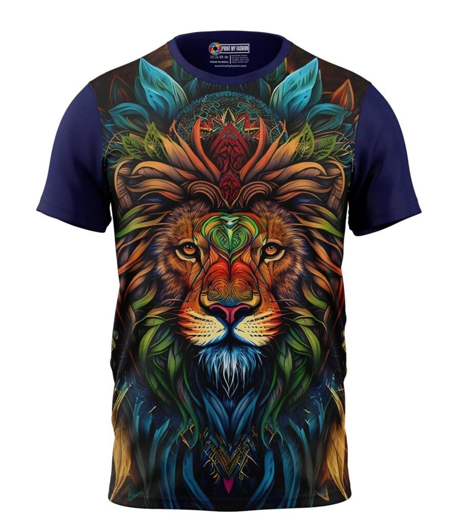 Print My Fashion Boys T-Shirt Regular Fit Round Neck Half Sleeve Majestic Lion All Over Print T-Shirts