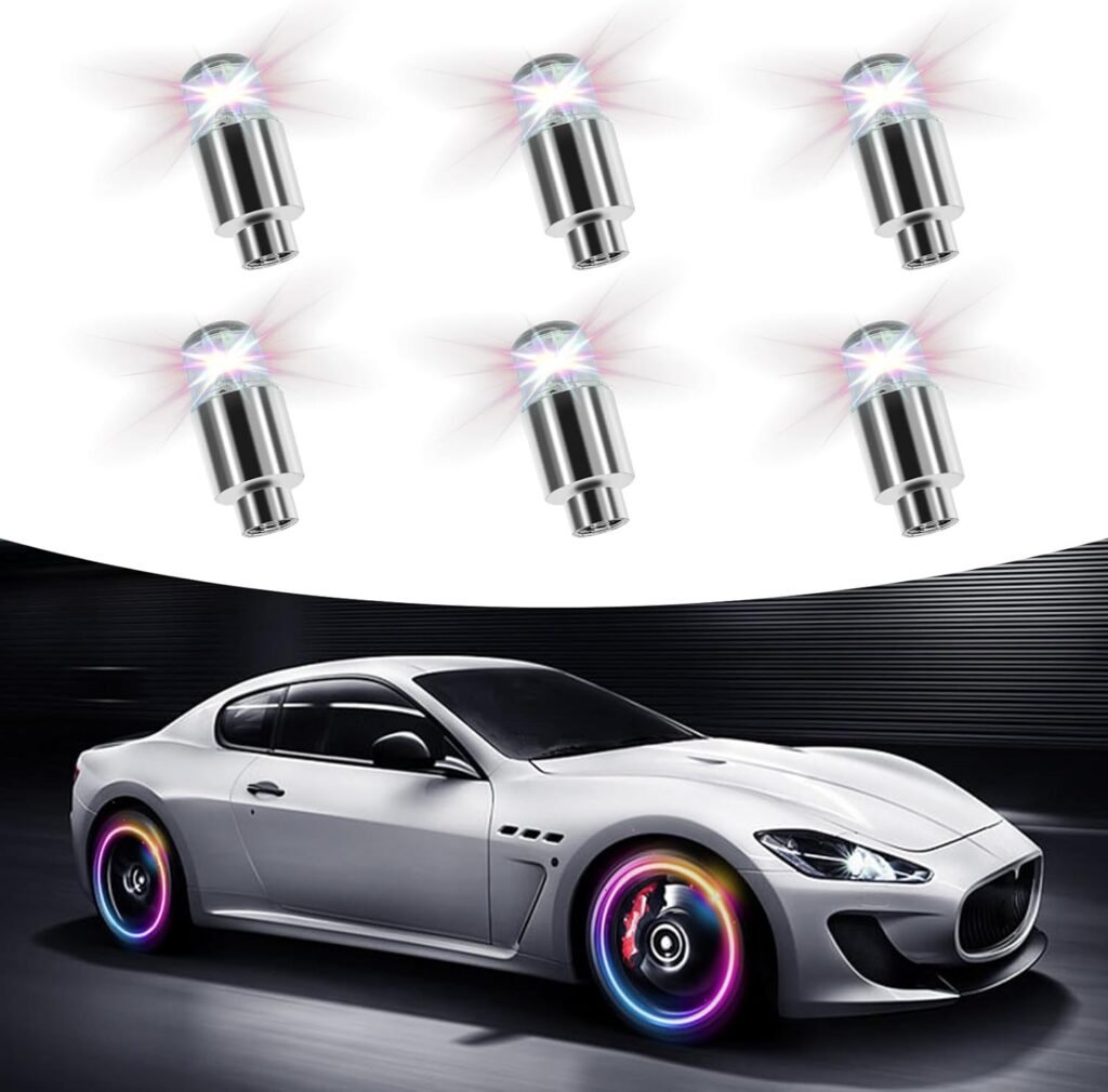 6PCS Car Tire Light Wheel Lights for Car, LED Wheel Hub Tire Valve Stem Cap Light Sensing Shock Sensor Night Breathing Flash Cool Lights for Truck Car Motorcycle Bicycles (Multicolored)