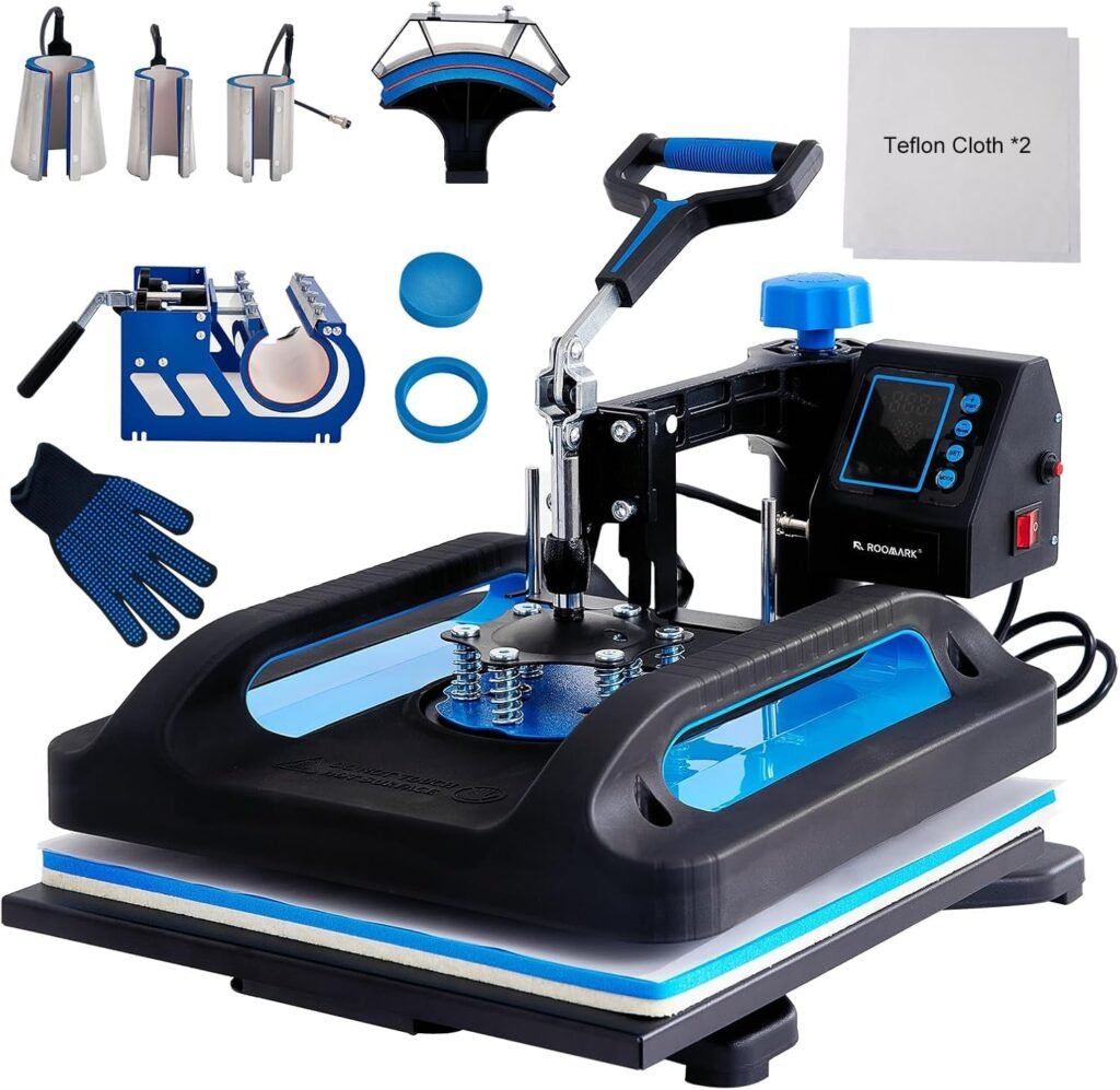 12×15 inch Heat Press Machine, 8 in 1 Digital Press Machine, 360-Degree Swing Away, Multifunction Sublimation Combo Heat Transfer Machine for T-Shirts, Hats, Caps, Mugs and Plates