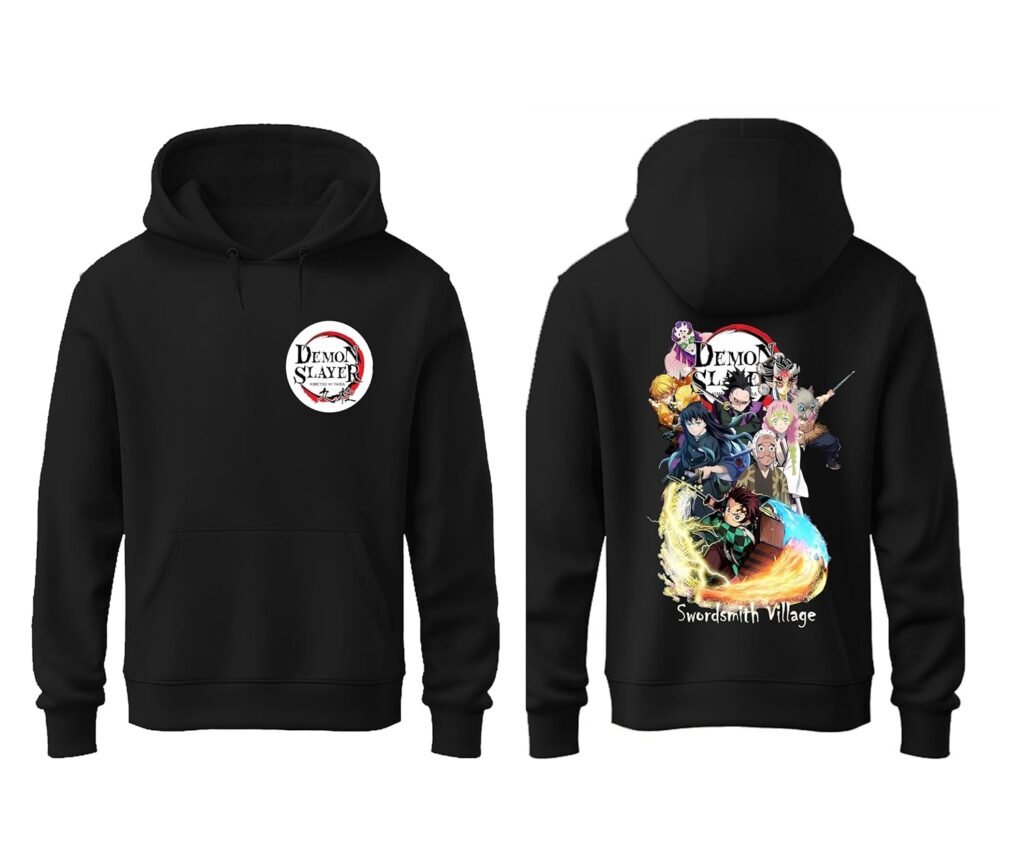 Khakey Men Back Printed Hoodie | Stylish and Trendy Streetwear Hoodies | Demon Slayer Anime Hooded Tshirt for Men