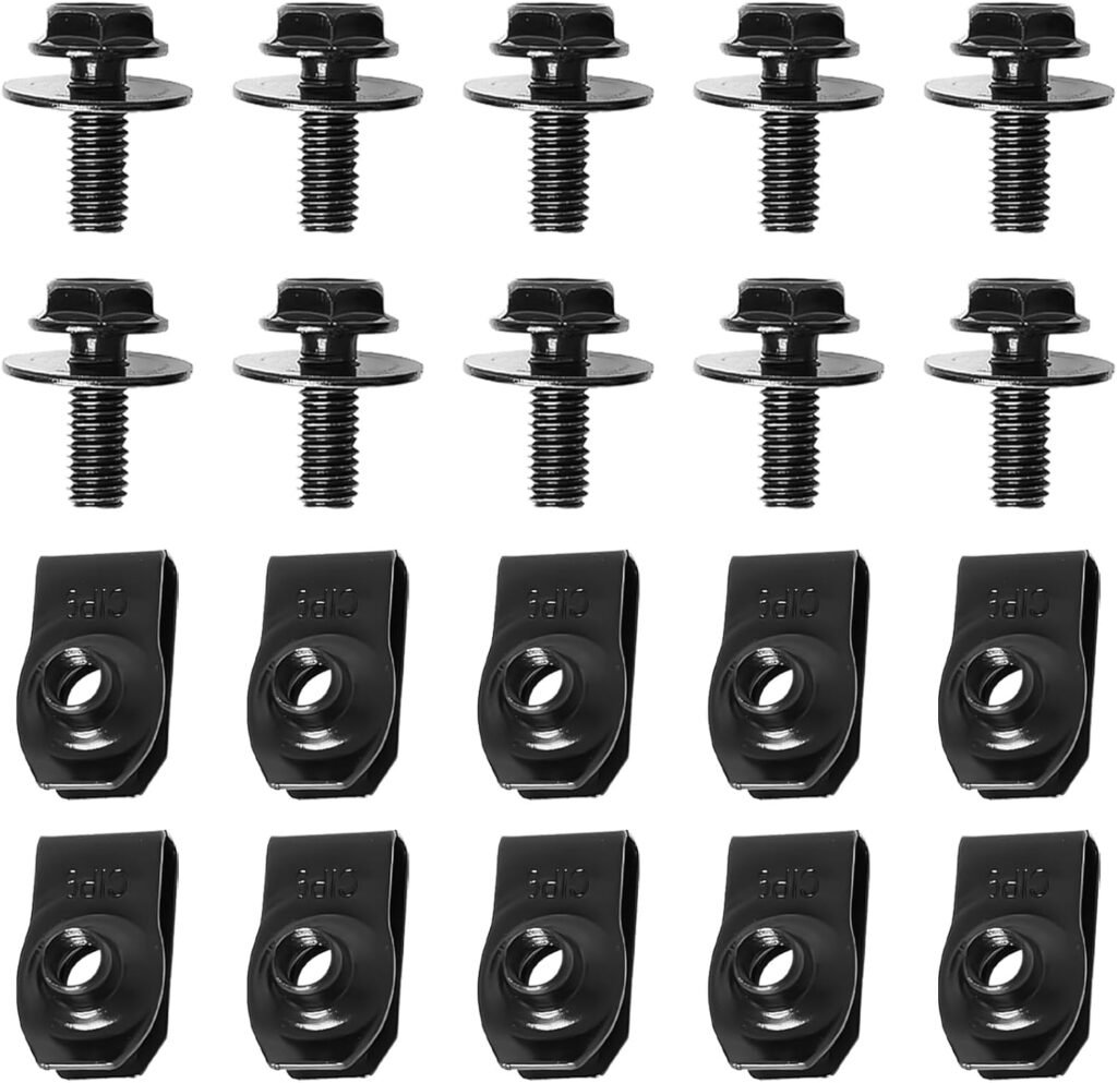 20 PCS Auto Body U Clips and Bolts Kit, Engine Under Cover Splash Shield Guard Body Screws Retainer, Bumper Fender Hood Liner Push Pull U-Nut Clips, Fastening Accessories for Most Cars (Black)