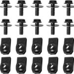 20 PCS Auto Body U Clips and Bolts Kit, Engine Under Cover Splash Shield Guard Body Screws Retainer, Bumper Fender Hood Liner Push Pull U-Nut Clips, Fastening Accessories for Most Cars (Black)