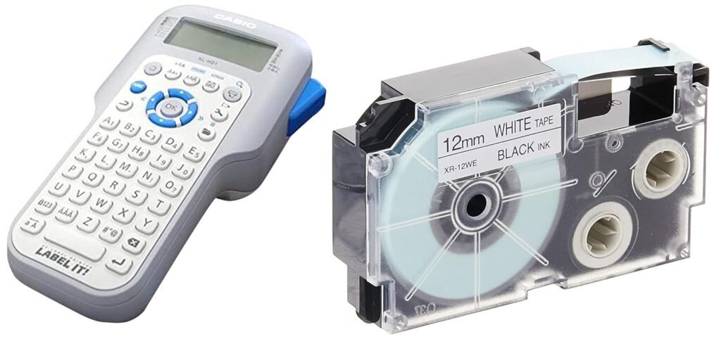 Casio KL-HD1 Label Printer (Grey) XR-12WE1 Label Printer Tape (Black and White)