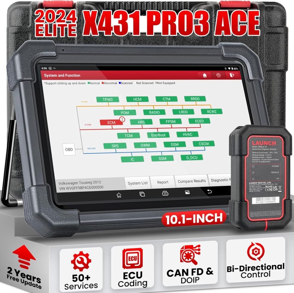 LAUNCH X431 PRO3 ACE Elite Bi-Directional Scan Tool, HD Trucks Scan, OEM Topology Map, Online Coding & 50+ Service, CAN FD & DoIP, V.A.G Guided, FCA AutoAuth, DBSCar VII Connector, 2 Yrs F-Ree Update