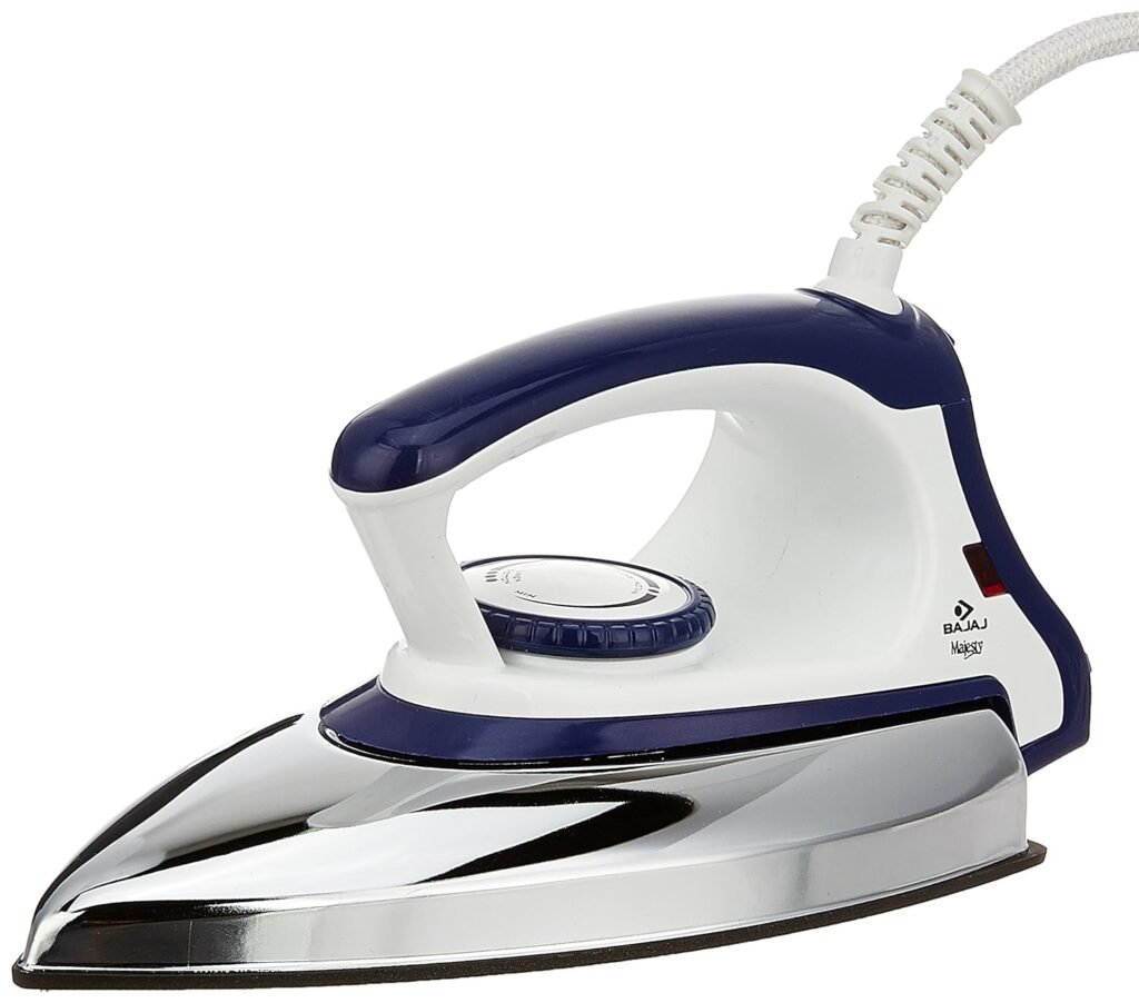 Bajaj Majesty DX-11 1000W Dry Iron with Advance Soleplate and Anti-bacterial German Coating Technology, White and Blue