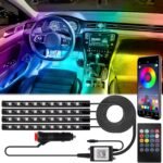 Car LED Strip Lights with Cigarette Lighter Adapter: Car Ambient Lighting Kit, App and Remote Control, Interior Car Lights, Music Sync Mode, 4Pcs Strip Lights for Car, SUVs, and Trucks, 12V