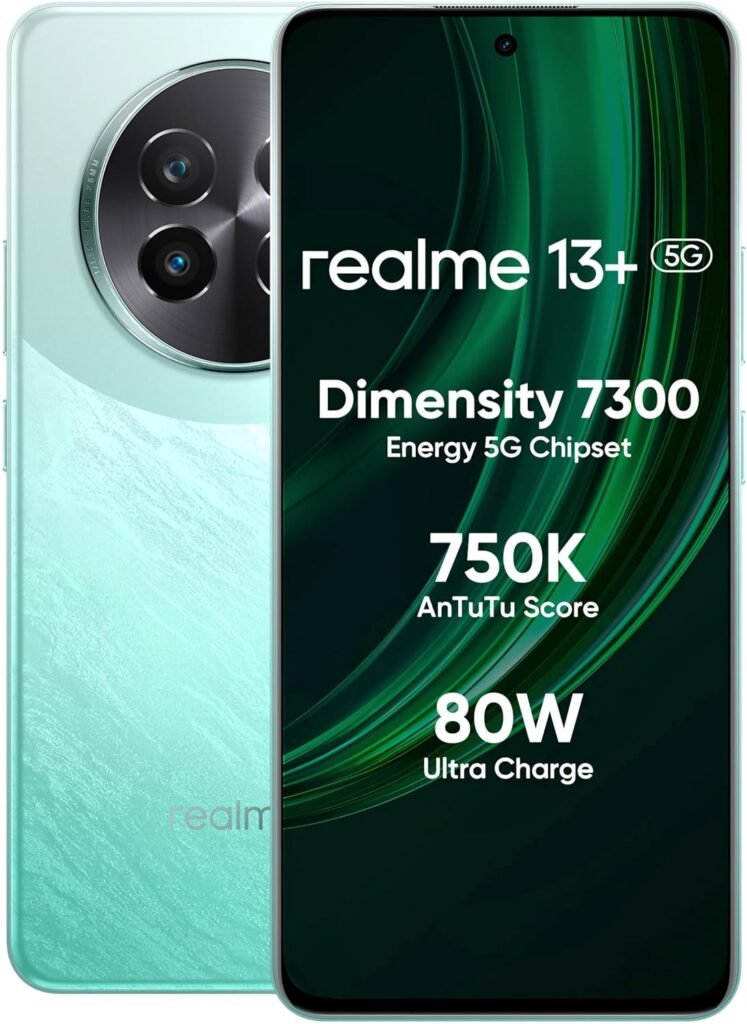 realme 13+ 5G (Speed Green, 8GB RAM, 128GB Storage) | Expandable Upto 2TB | Up to 18GB Dynamic RAM | 50MP AI Dual Camera | 6.67″ AMOLED Display | 80W Ultra Charging DAK | Dimensity 7300E Processor