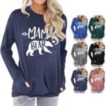 Pocket Sweatshirt, Comfortable Casual Machine Washable Long Sleeve T-Shirt for Home for Dating for Girls (L) Purplish Blue