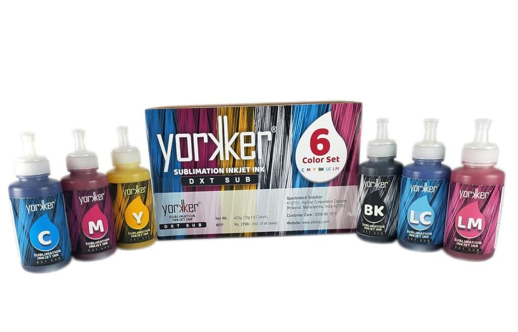 Yorkker® Sublimation Ink DXT SUB for Heat Transfer Printing on Mugs, Mobile Cases, Polyester T-Shirts etc Suitable for Epson Printers L800, L1800, L805, L850, L810 (6 Color X 70g CYM BK LC LM)